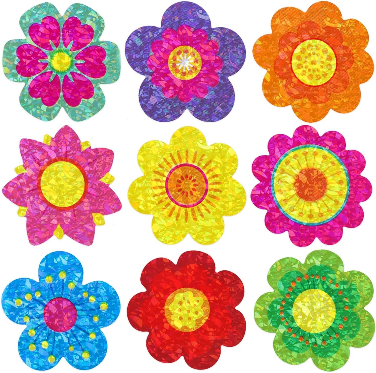 500Pcs Glitter Flower Stickers for Kids Spring Summer Foil Shiny Floral Label Roll Sticker for Envelopes Cards Party Supply Decoration Teacher Reward